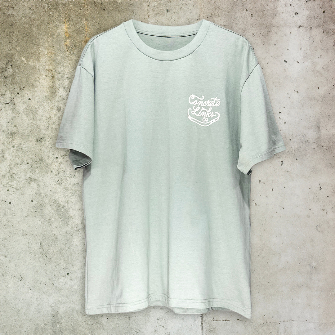 The Concrete Links Co "Classic Logo" Tee in Sage & Cream.