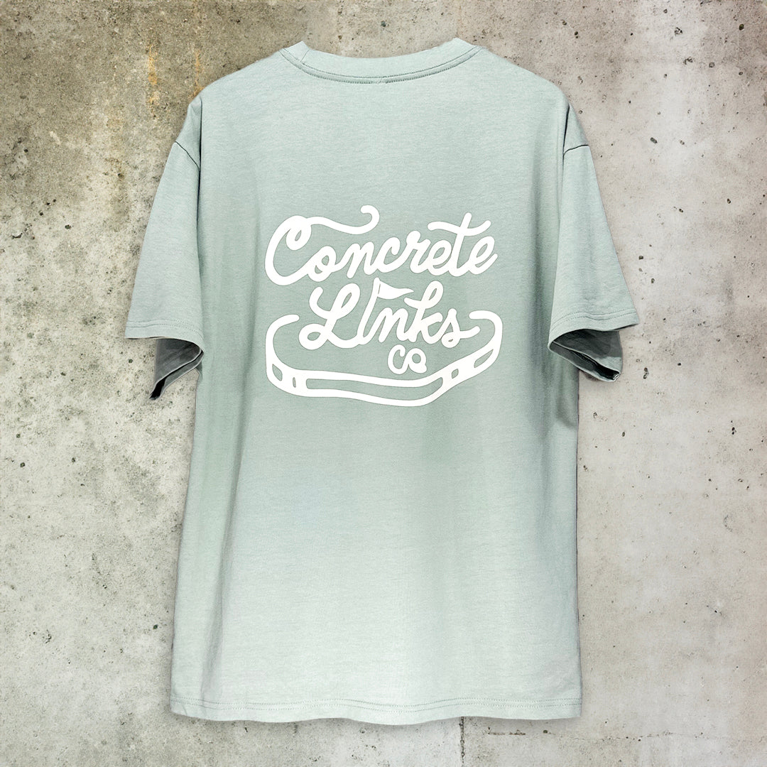 The Concrete Links Co "Classic Logo" Tee in Sage & Cream.