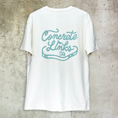 The Concrete Links Co "Classic Logo" Tee in Ecru & Seafoam.