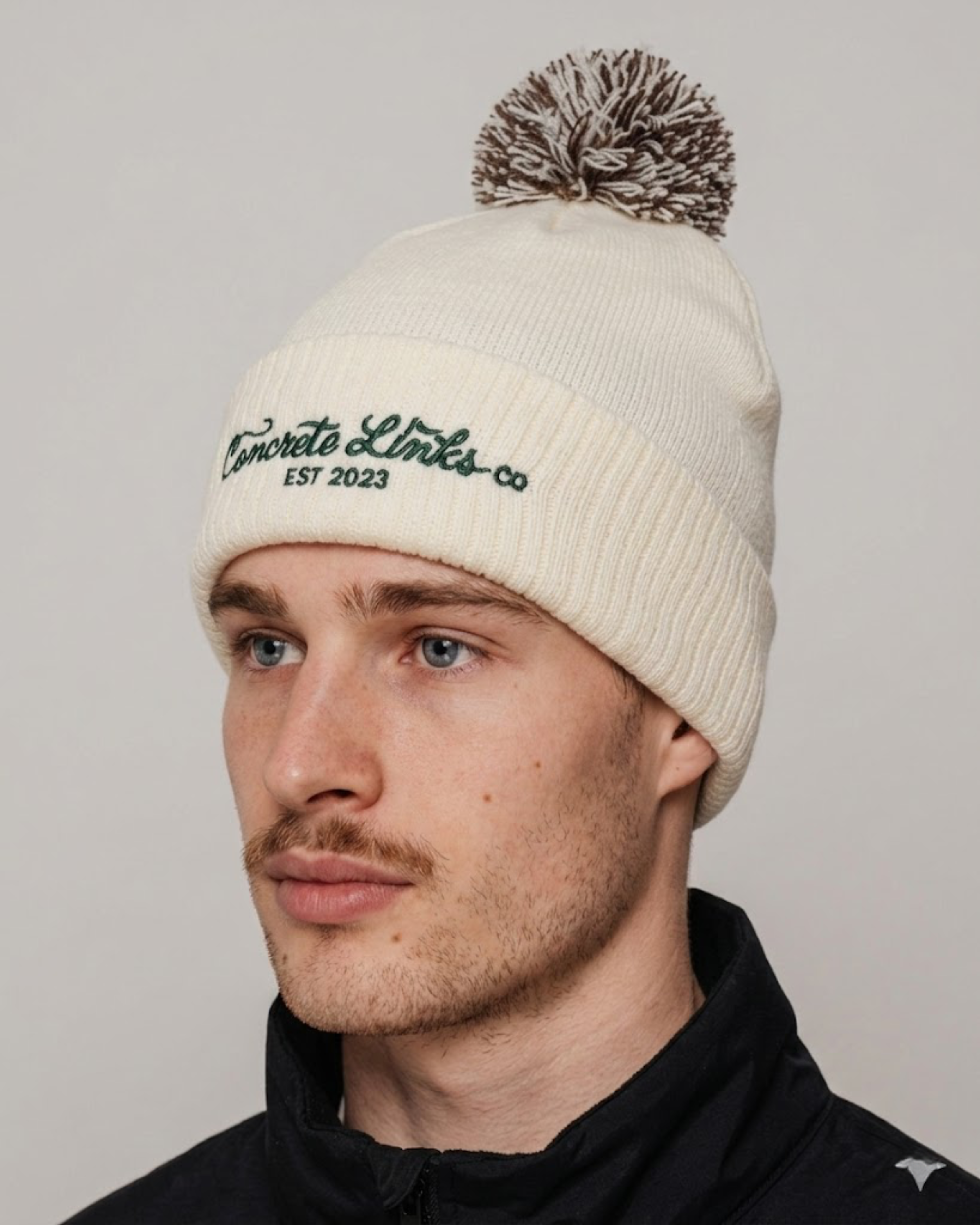 "For The Grind" Two-Tone Bobble Hat – Ecru, Mocha & Pine