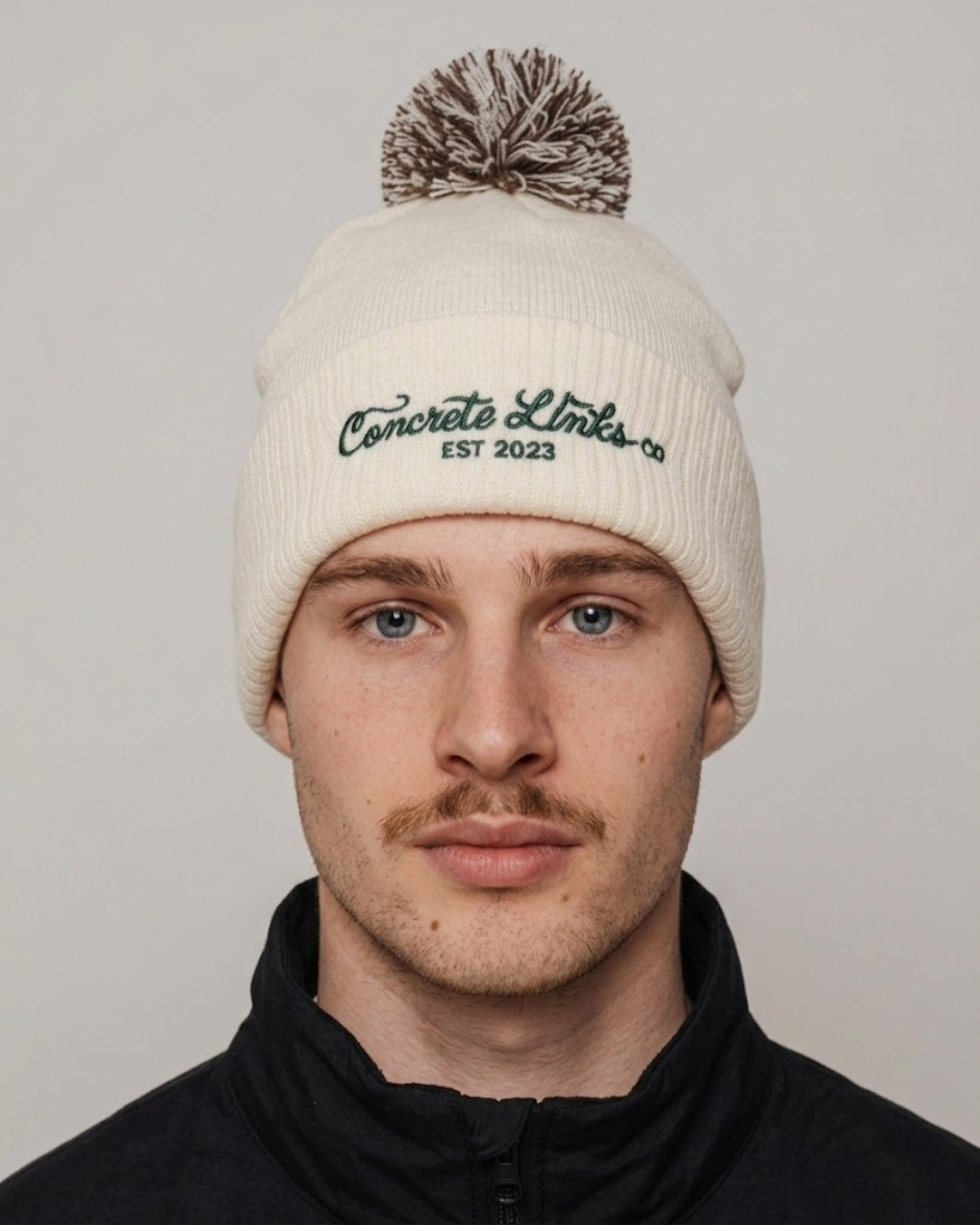 "For The Grind" Two-Tone Bobble Hat – Ecru, Mocha & Pine