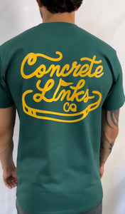 The Concrete Links Co, "Classic Logo" Tee - Racing Green & Yellow
