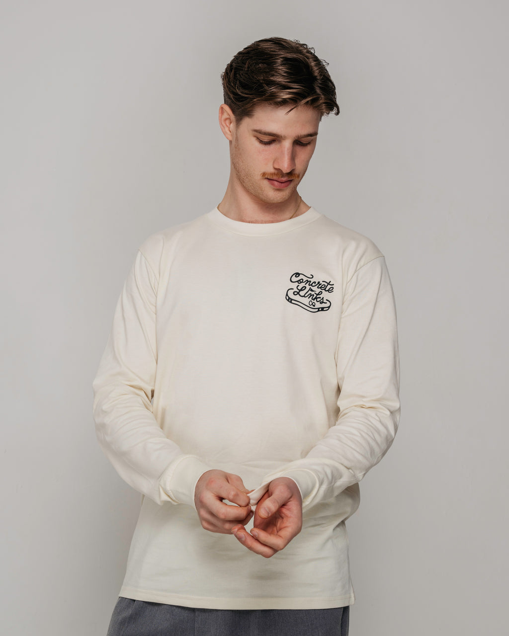 "For The Grind" Ecru and Charcoal Long Sleeve Tee