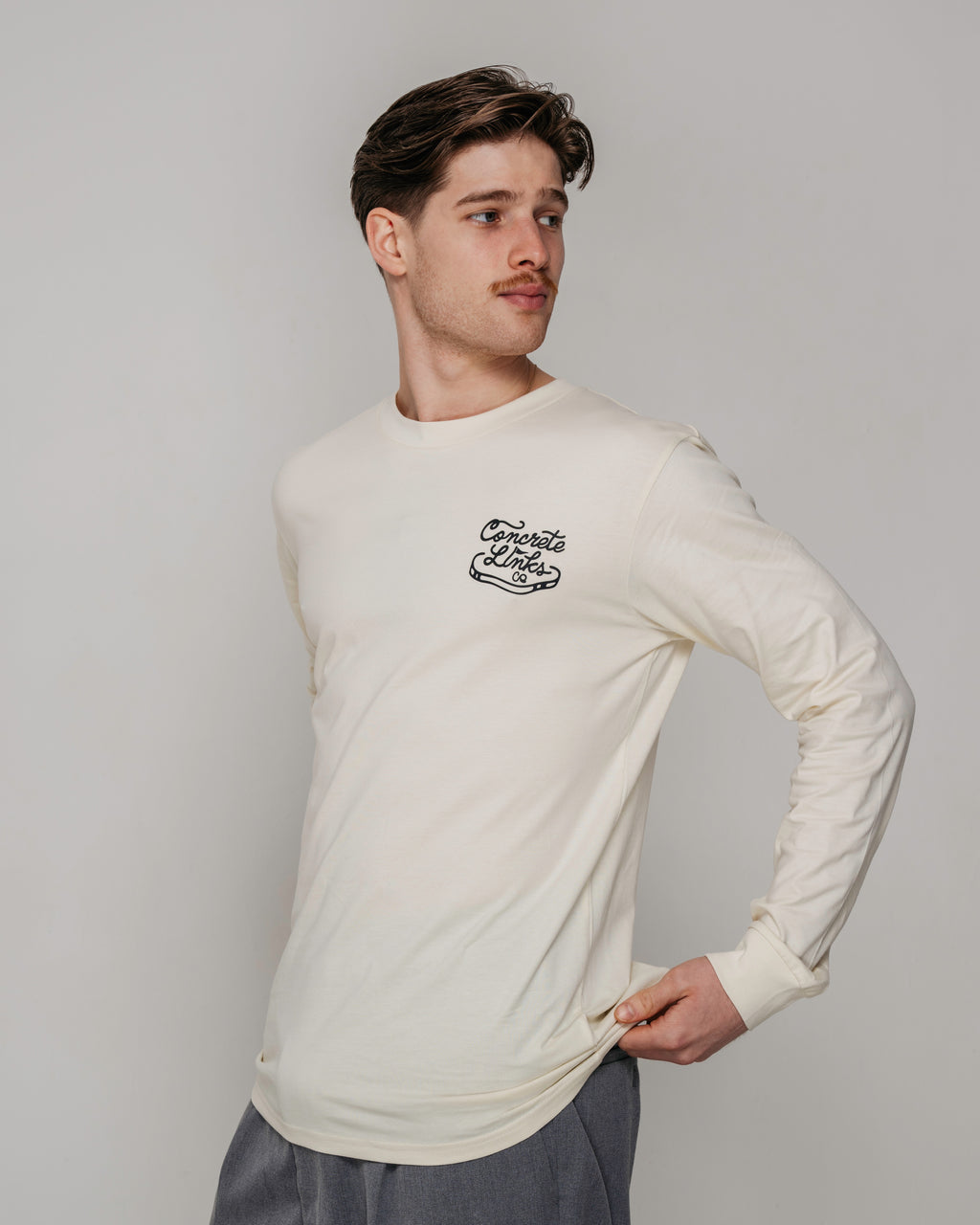 "For The Grind" Ecru and Charcoal Long Sleeve Tee