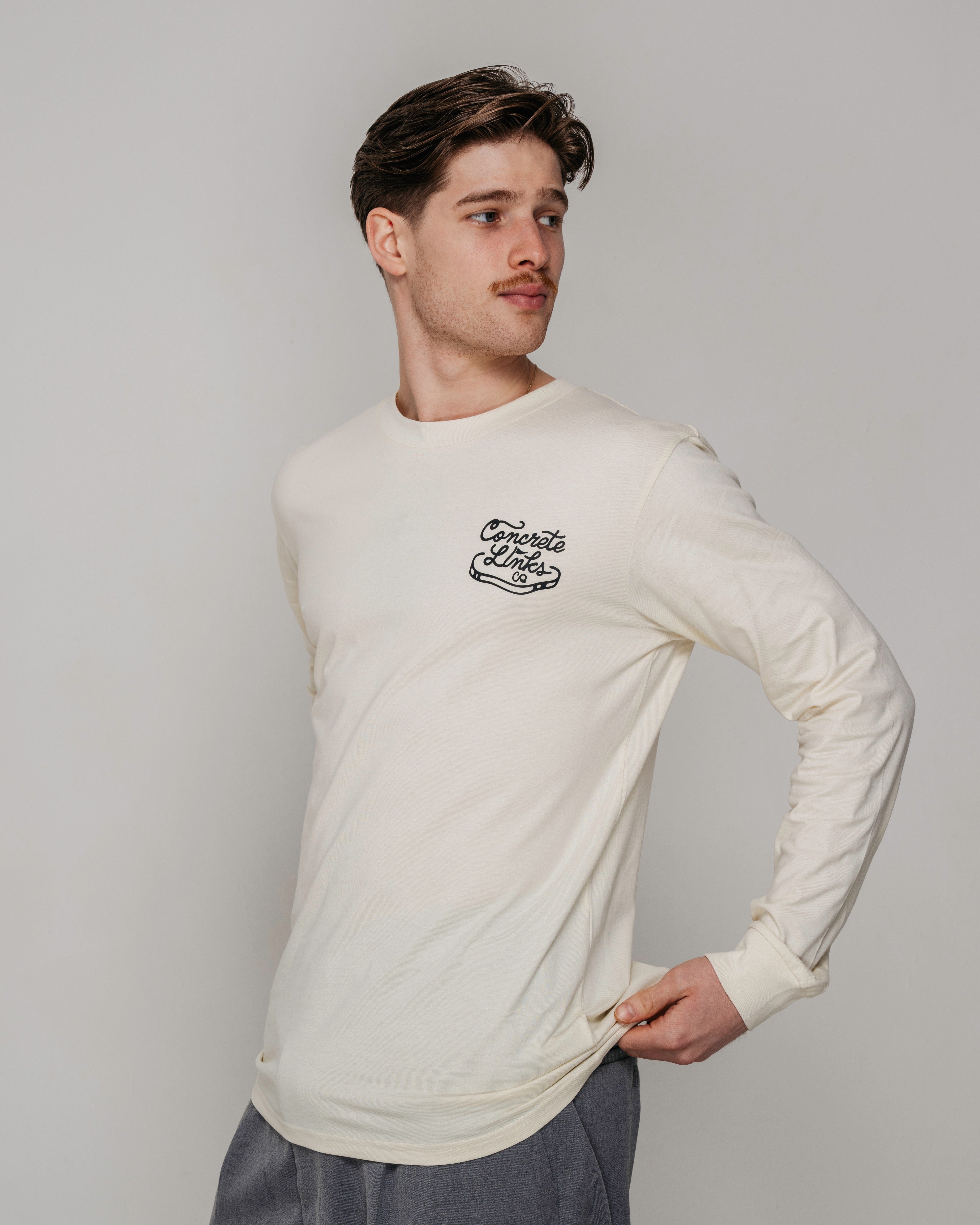 "For The Grind" Ecru and Charcoal Long Sleeve Tee