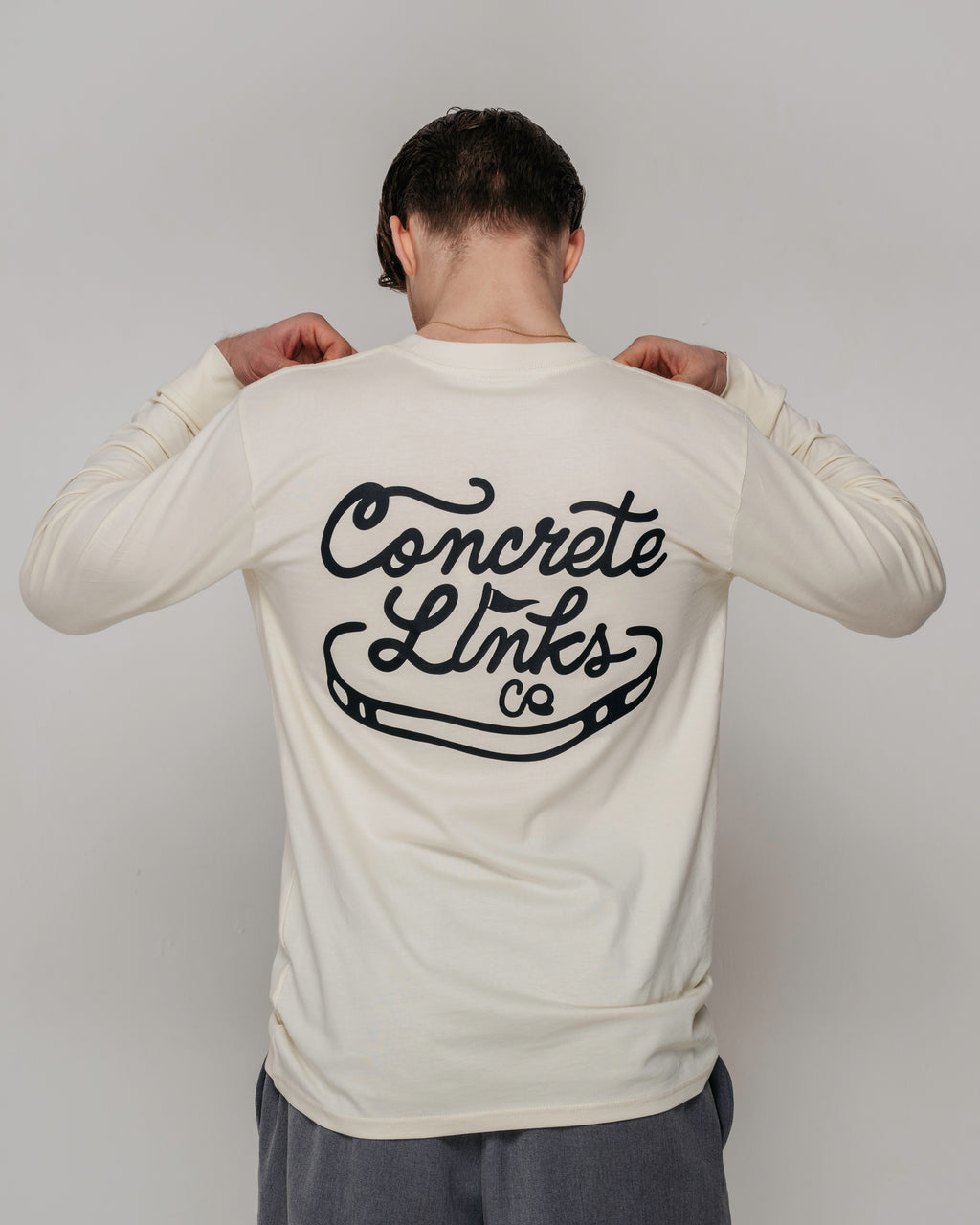 "For The Grind" Ecru and Charcoal Long Sleeve Tee