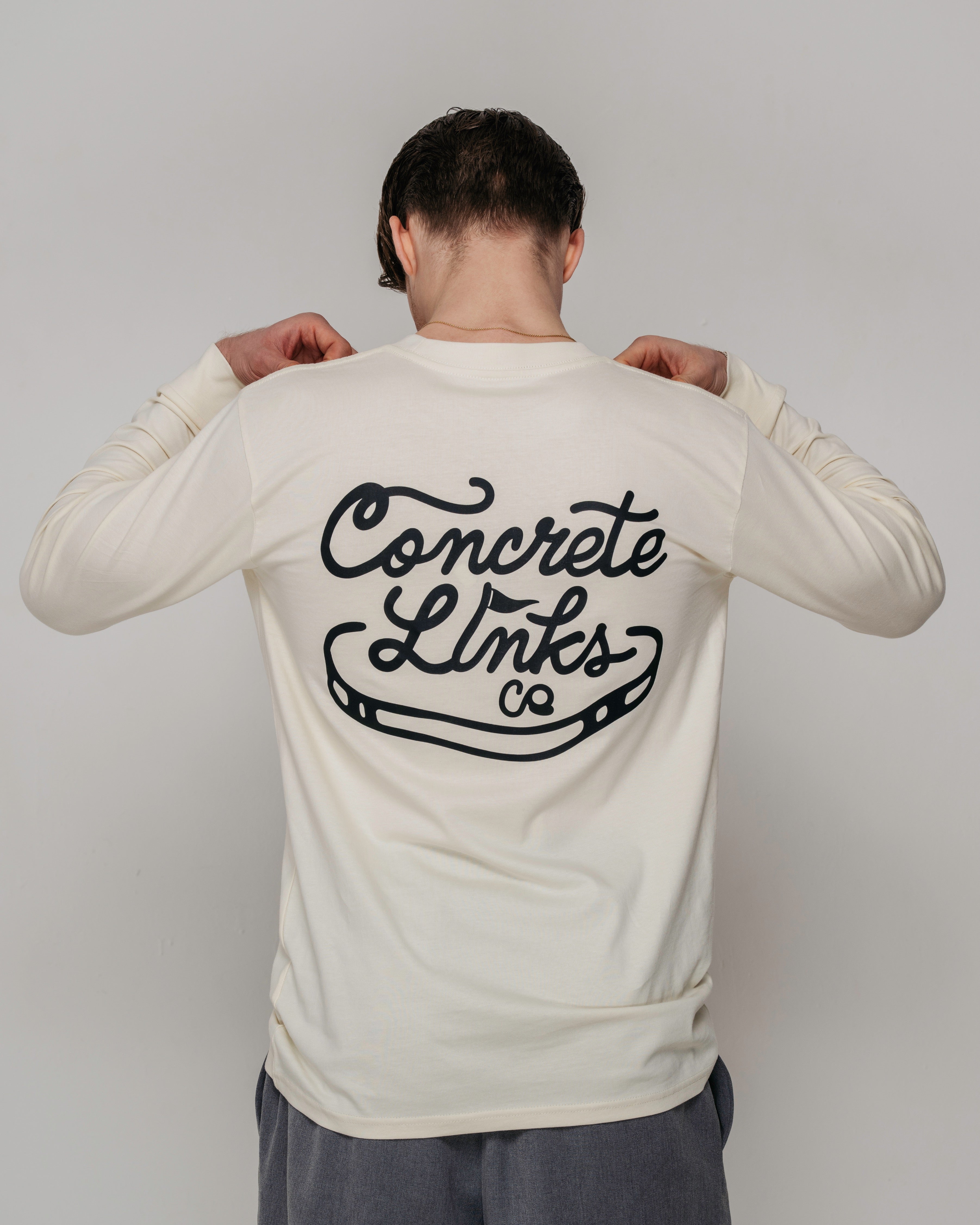 "For The Grind" Ecru and Charcoal Long Sleeve Tee