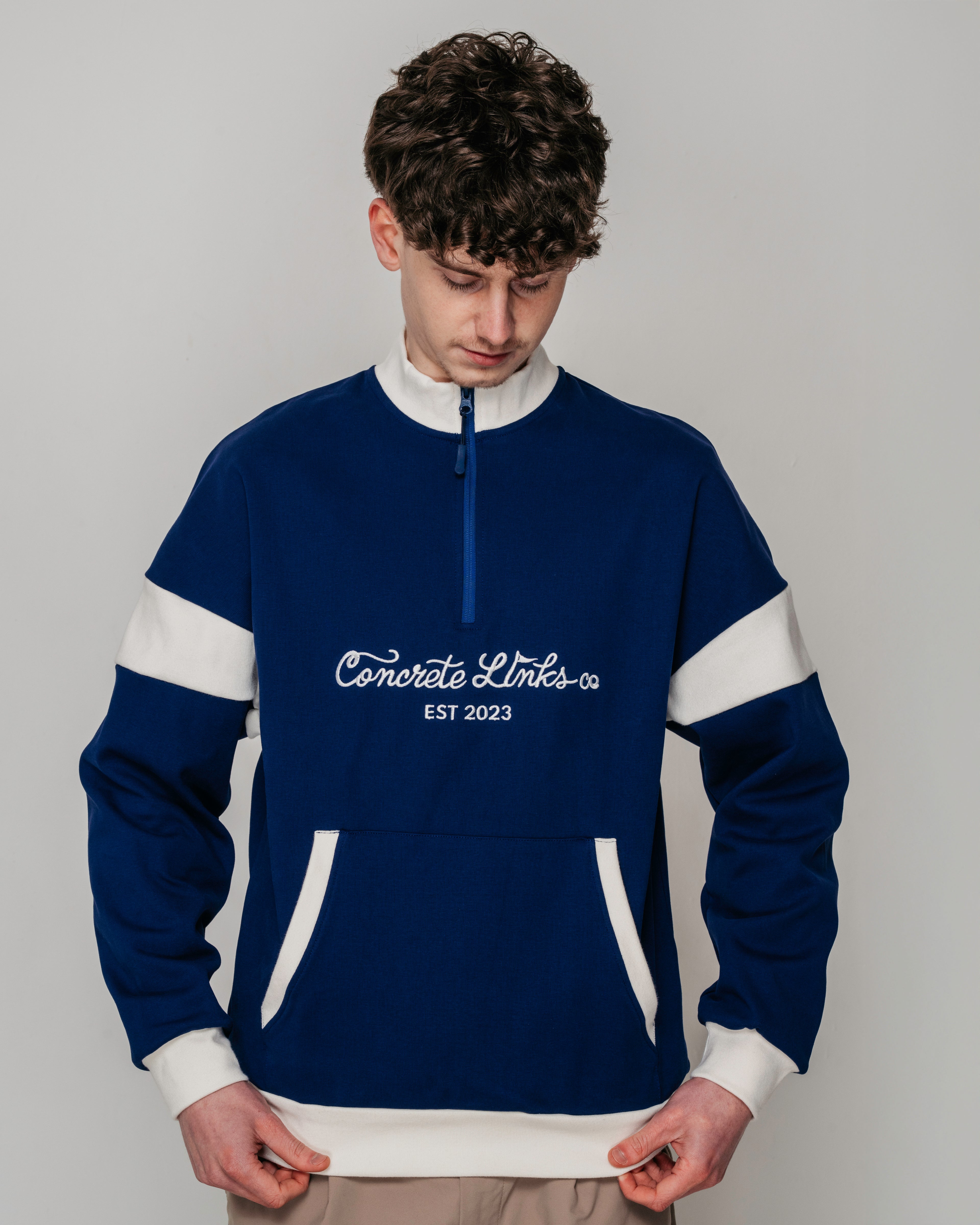 "For The Grind" 1/4 Zip Navy and Ecru