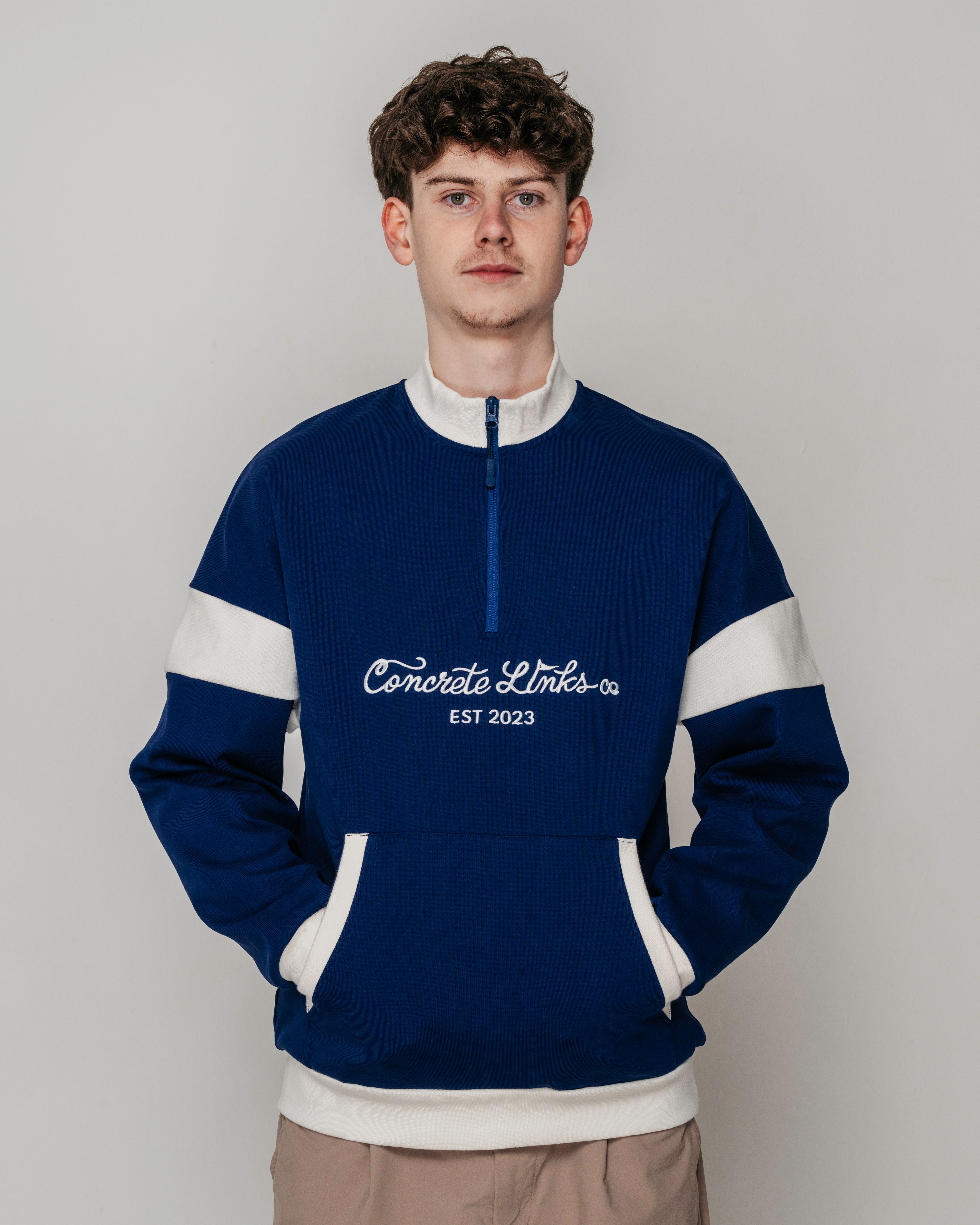 "For The Grind" 1/4 Zip Navy and Ecru
