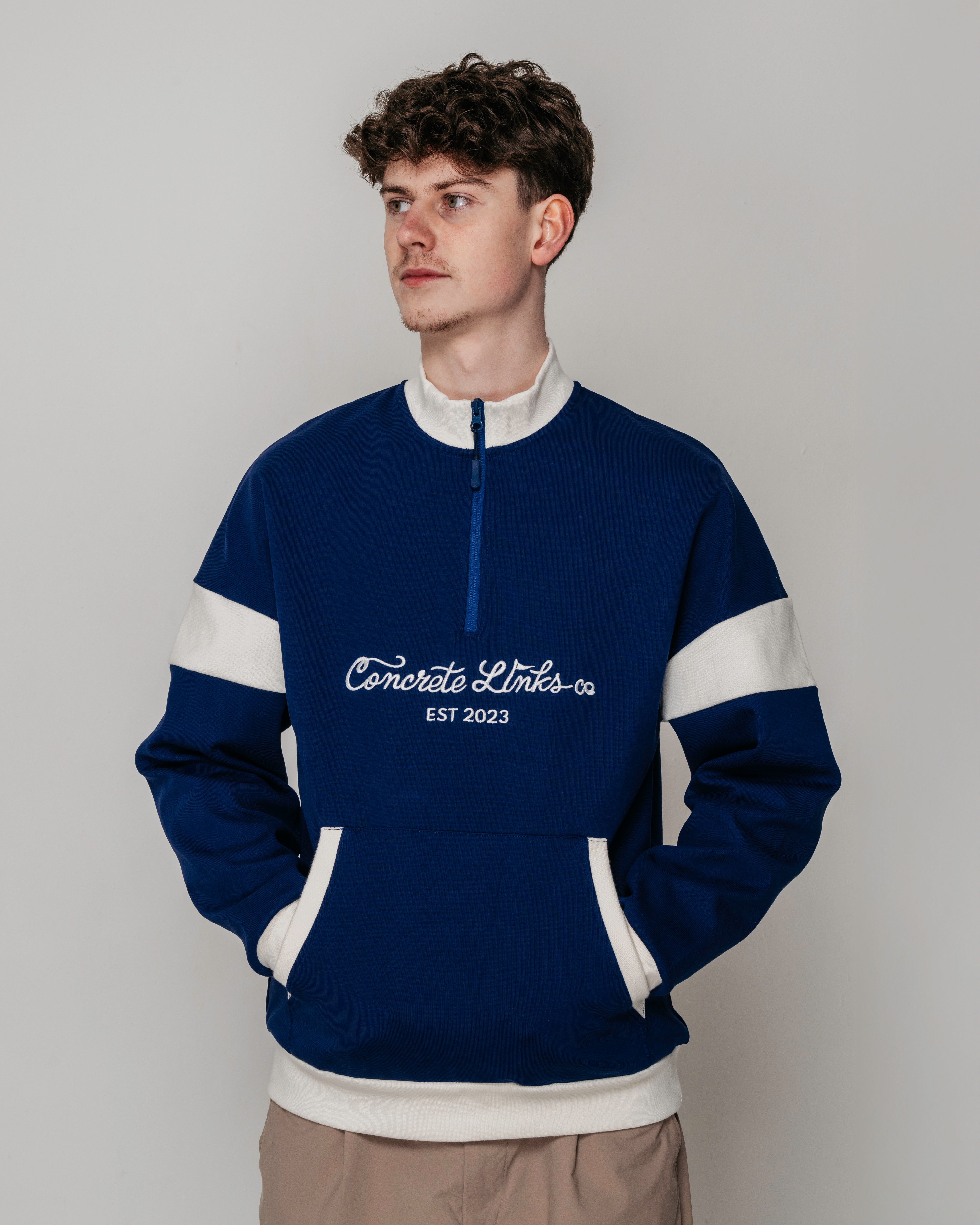 "For The Grind" 1/4 Zip Navy and Ecru