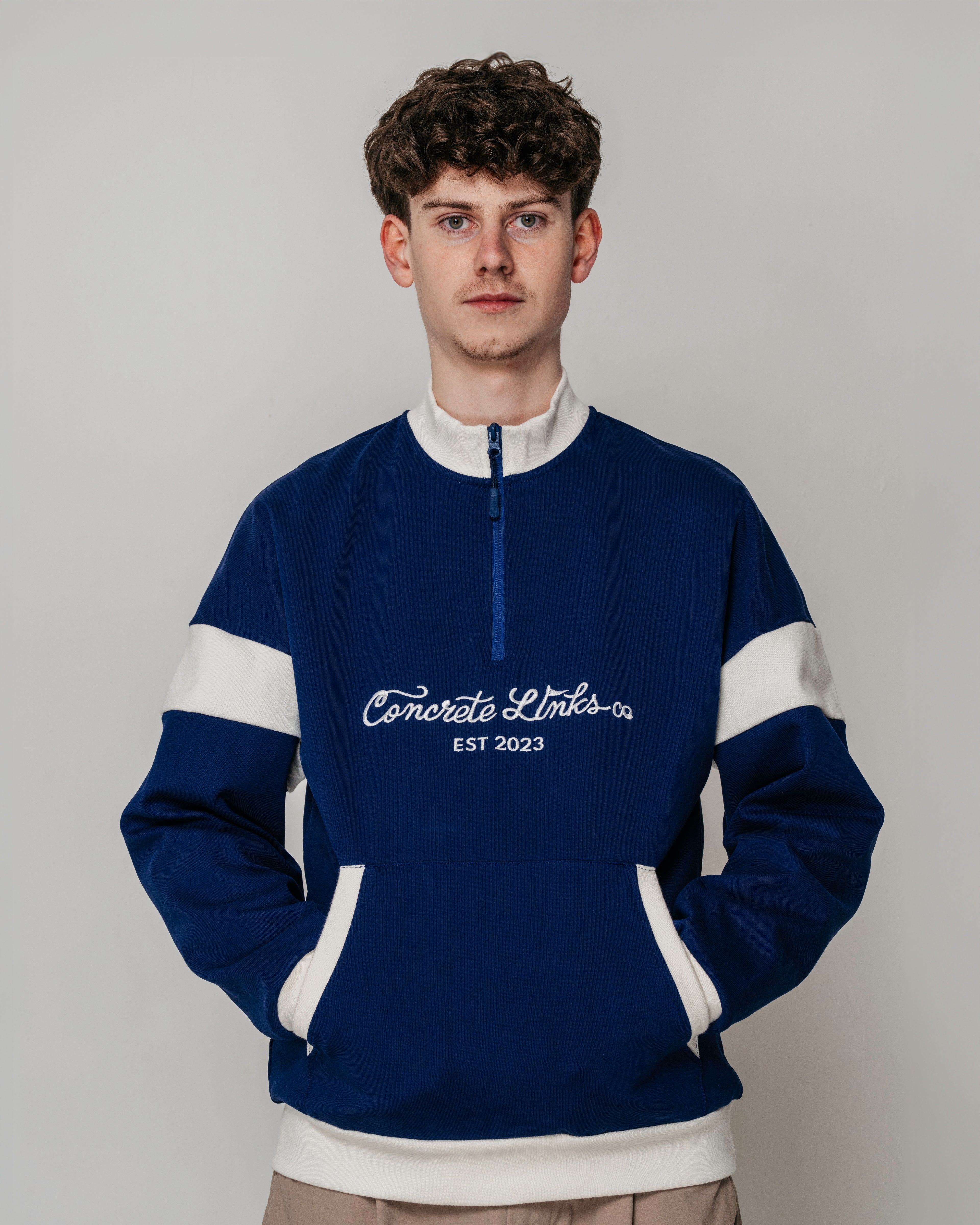 "For The Grind" 1/4 Zip Navy and Ecru