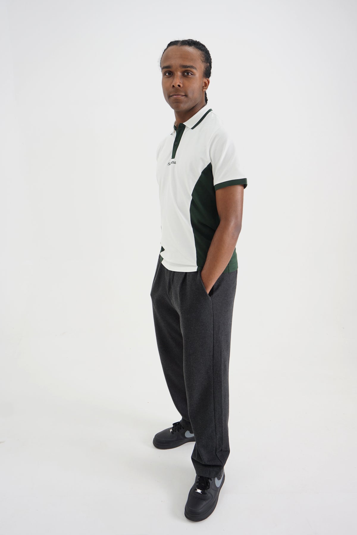 Pique Polo - Pine Green & White
