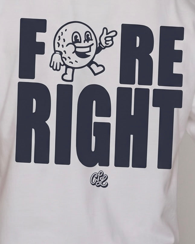White t-shirt with black text and cartoon character on a white background