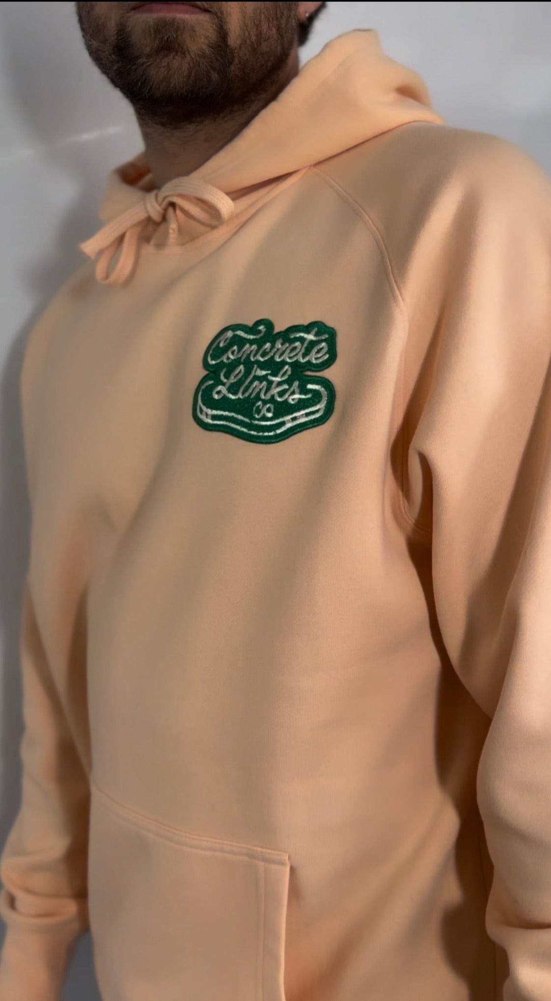 The Concrete Links Co, "Peach Ice Cream" 290gsm Hoodie w/Green Logo