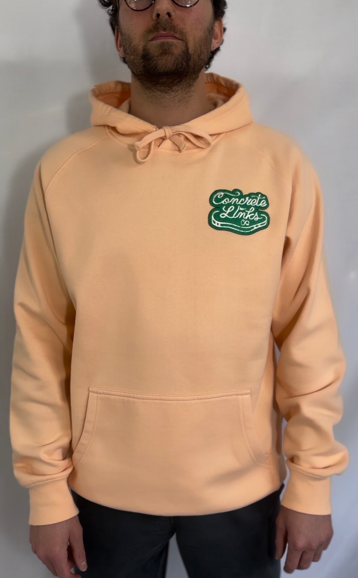 The Concrete Links Co, "Peach Ice Cream" 290gsm Hoodie w/Green Logo