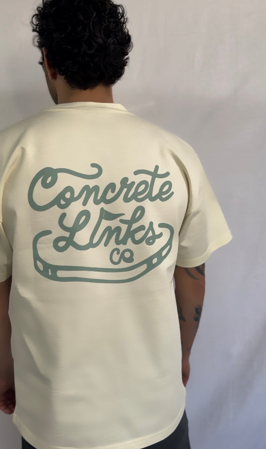 The Concrete Links Co "Classic Logo" Tee in Ecru & Seafoam.