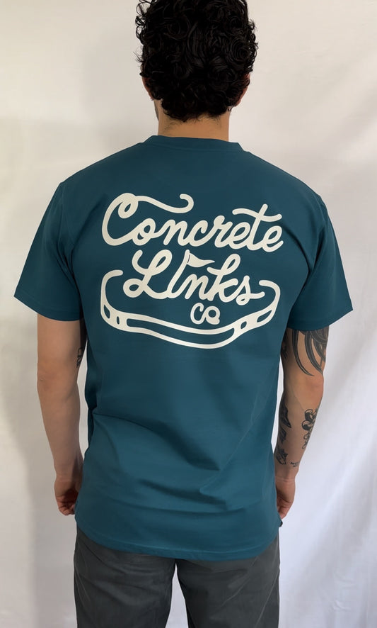 The Concrete Links Co "Classic Logo" Tee in Atlantic & Sand.