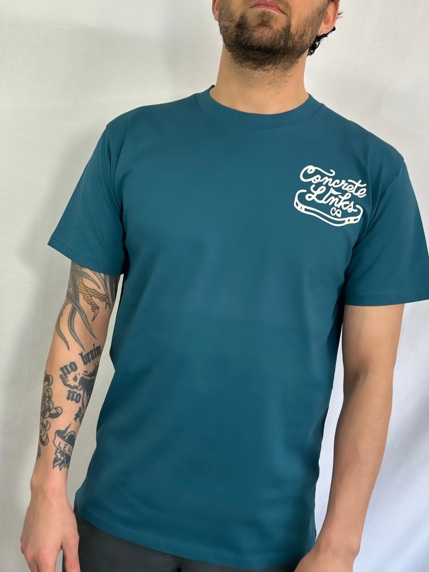 The Concrete Links Co "Classic Logo" Tee in Atlantic & Sand.