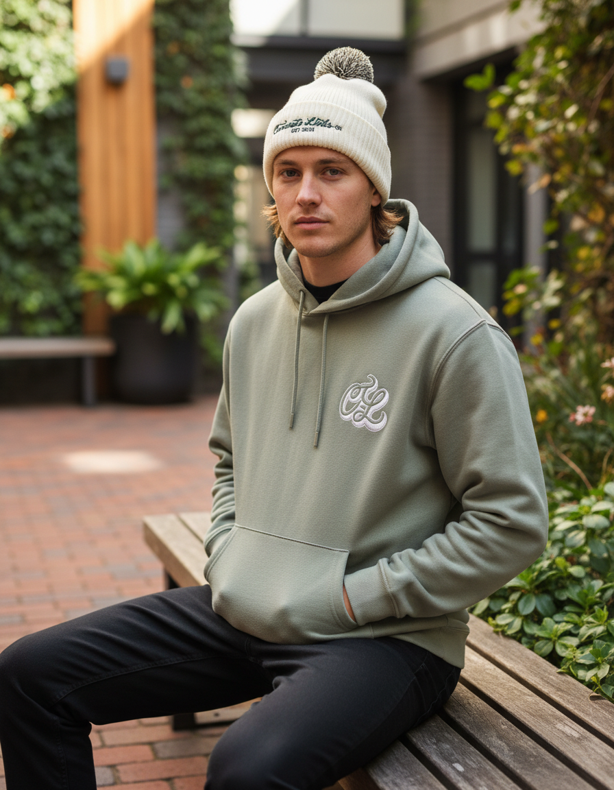 "For The Grind" Two-Tone Bobble Hat – Ecru, Mocha & Pine